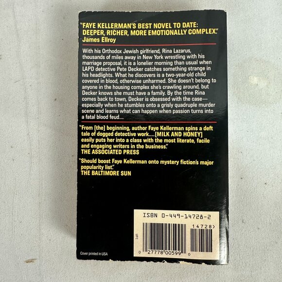 Milk And Honey By Faye Kellerman Paperback 1990 Seventh Printing Mystery - Picture 2 of 3